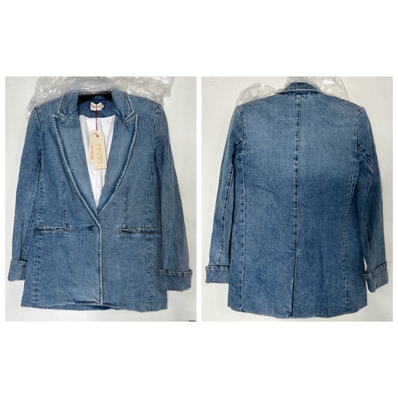 Alice + Olivia Justine Denim Rolled Cuff Blazer Jacket - Picture 7 of 16